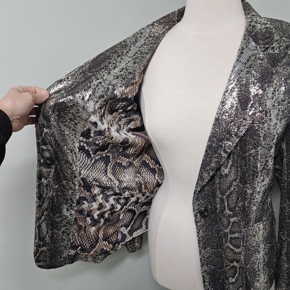 Alberto Mikali Sequin Blazer Jacket Animal Print Button Snap Closure Medium NWT - Picture 9 of 12